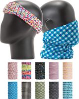 LEEVO Pattern Bold Headwear Scarf Boho Headband Wrap Shield Neck Gaiter Bandana (Free Size (18.5" 9.25"), Vivid Color Geometric Set No.1+2, 10pcs Total)