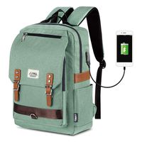 Vintage Laptop Backpack, Casual School College Backpack for Women for Men, Fits 15.6 Inch Notebook With USB Charging Port (Green)