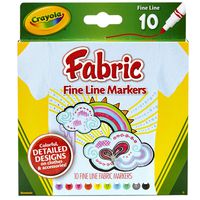 Crayola 58-8626 Fabric Markers, Fine Tip, Assorted Colors, Set of 10