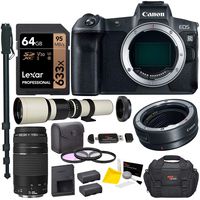 Canon EOS R Mirrorless Full Frame Digital Camera Lens Bundle with Canon 75-300mm III, Vivitar 500mm f/8, T-Mount, Canon Mount Adapter, Lexar 64GB U3 Card,