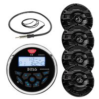 New Boss Audio Marine Bluetooth In Dash MP3 USB Gauge Receiver Stereo Digital Media AM/FM Audio Radio Player With 4 X 6.5" Kenwood Marine Audio Speakers Black + Enrock Marine Antenna