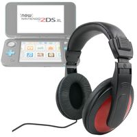 DURAGADGET Premium Passive Noise-Cancelling Black & Red Comfortable Stereo Over-Ear Headphones - Suitable for use with Nintendo 2DS XL & 3DS XL Games Console