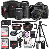 Canon EOS Rebel 77D DSLR Camera with EF-S 18-55mm f/4-5.6 & EF-S 55-250mm f/4-5.6 is STM Lens and 2X 32GB, 58mm Telephoto & Wide-Angle Lens, Filters, Tripods, Flash, Remote, Xpix Lens Accessories