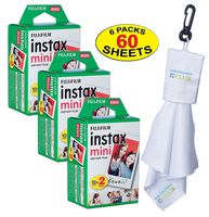 Fujifilm 3 Twin-Packs of 10 Instax Mini Film (60-Sheets) | Designed for Mini 8 / Mini 9 Camera | Develops and Prints Photos Instantly | -Bonus- Free Lens Cleaner Microfiber Cloth