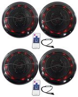 (4) Rockville RMC80LB 8" 800w Black Marine Speakers w Multi Color LED + Remote