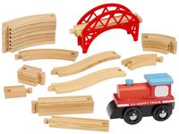 Dragon Drew 24 Piece Wooden Train Set - Compatible with Brio, Thomas, Chuggington and All Major Brands - Accessories and Expansion Kit Includes 22 Tracks, a Bridge and 1 Engine Car