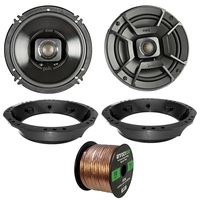 2X Polk 6.5" 2-Way Black Marine Speakers, Speaker Adapter, 16-Gauge 50 Ft Speaker Wire (Select '98-2013 Harley Davidson)