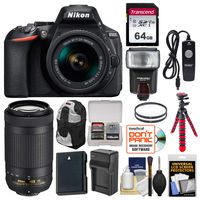 Nikon D5600 Wi-Fi Digital SLR Camera & 18-55mm VR DX AF-P + 70-300mm VR AF-P Lens + 64GB Card + Backpack + Flash + Battery & Charger + Tripod Kit