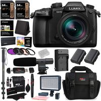 PANASONIC LUMIX GH5 Mirrorless Camera with 12-60mm Lens (DC-GH5LK), 2X 64GB Memory Cards, 2X Spare Battery, Professional Video LED Light, Accessory Bundle