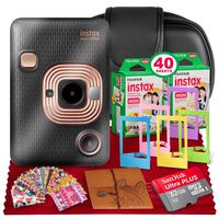 Fujifilm INSTAX Hybrid Mini LIPLAY (Elegant Black) + Fujifilm Instax Mini Instant Film (40 Shots) + Camera Case & 32GB Platinum Accessory Bundle (USA Warranty)