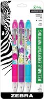 Zebra Pen Z-Grip Floral Retractable Ballpoint Pen, Medium Point, 1.0mm, Assorted Colors, 3-Count