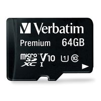 Verbatim 64GB Premium MicroSDXC Memory Card with Adapter, UHS-I V10 U1 Class 10