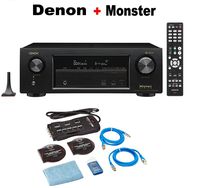 Denon AVR-X1400H 7.2 Channel Full 4K Ultra HD AV Receiver with Wi-Fi, Dolby Atmos, DTS:X, HEOS and Bluetooth + Monster Home Theater Accessory Bundle