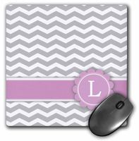3dRose Letter L monogrammed on grey and white chevron with pink - Mouse Pad, 8 by 8 inches (mp_154257_1)