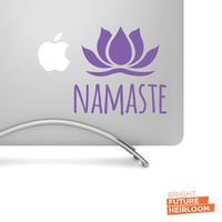 NAMASTE + Lotus Typography - 5" Wide LAVENDER Decal - For MacBook, Laptop, Tablet, and more!
