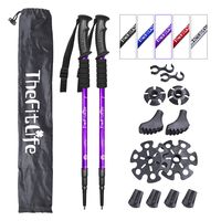 TheFitLife Nordic Walking Trekking Poles - 2 Packs with Antishock and Quick Lock System, Telescopic, Collapsible, Ultralight for Hiking, Camping, Mountaining, Backpacking, Walking, Trekking (Purple)