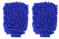 Car Care Chenille Wash Mitt 2 Pack - Extra Large Size - for Dust, Wash, and Buff - Wash Glove - Lint Free - Scratch Free-Blue