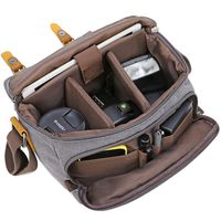 BLUBOON Vintage Canvas Camera Bag Shockproof Leather DSLR SLR Messenger Shoulder Bag Waterproof (Grey-L)
