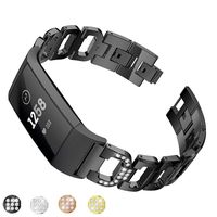 Taolla Compatible with Fitbit Charge 3 Bands Women, Elegant Stainless Steel Metal Replacement Bracelet Wristband D-Link Sport Smart Watch Strap + Bling Crystal Rhinestone Diamond for Fitbit Charge 3