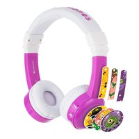BuddyPhones Inflight, Volume-Limiting Kids Headphones, 3 Volume Settings of 75, 85 and 94 dB, Includes Travel Mode, Perfect for Airplanes, Trains and Cars, Built-in Audio Sharing Cable, Purple