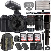 Canon EOS R Mirrorless DSLR w/RF 24-105mm f/4L USM Lens +EF 75-300mm+ RODELink Filmmaker Kit Wireless Omni Lavalier Microphone System + Professional Bi-Color LED Video Light & Accessories