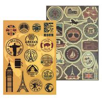 T&B 2PCS Multi Countries Retro Vintage Landmark Monument Travel Airline Plane Patterns Stickers Luggage Suitcase Laptop Waterproof Stickers Children's Room Decor Labels A4#19
