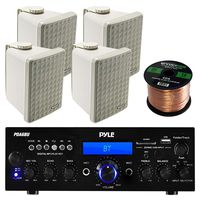 Amp And Speaker Combo Packge: Pyle PDA6BU Bluetooth Radio USB AUX Amplifier Stereo Receiver Bundle With 2x Kicker KB6000B 6.5" Full Range Bookshelf Waterproof Speaker + Enrock 50ft 16g Speaker Wire