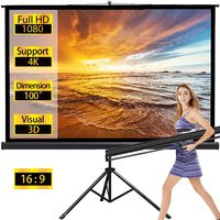Projector Screen with Stand Outdoor Portable Pull Down Movie Screen 100 inch for Home Theater 1.3 Gain 16:9 160 Gegree Viewing Angle (Black)