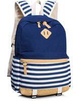 Leaper Cute Navy Style School Laptop Backpack Girls Striped Canvas Bookbag Blue