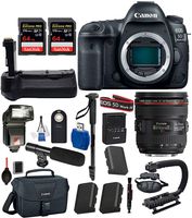 Canon EOS 5D Mark IV Digital SLR Camera with EF 24-70mm f/4L is USM USA (Black) 19PC Professional Bundle Package Deal - Battery Grip + SanDisk Extreme pro 64gb SD Card (2 Count) + Canon Bag + More