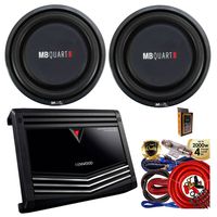 Kenwood KAC-5001PS 1000-Watt Class D Mono Power Amplifier + (2) MB Quart MS1-254 600W 10" Dual 4-Ohm Car Subwoofer + Amp Kit