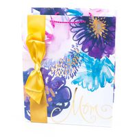 Hallmark 13" Large Gift Bag - "Mom" (Flowers and Gold Bow) for Mothers Day, Birthdays and More