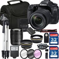 Canon EOS 80D Digital SLR Camera + 18-135mm USM + SD Card Reader + 64GB Memory + Remote + Accessory Bundle - International Version