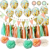 Qian's Party Wild One Birthday Decorations Mint Peach Gold Polka Dot Pom Pom Mint Peach Gold Confetti Balloons for Girl Baby Shower Decorations Peach Mint Bridal Shower Decorations Gold Glitter