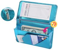 Mymazn 4.7" X 9" Metallic Blue Sever Book with Zipper Pocket and Magnetic Closure Bling Waitress Book with Money Pocket, Restaurant Waitstaff Organizer Fit Server Apron with High Volume Pocket