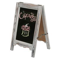 MyGift 15-inch Rustic Wood A-Frame Double-Sided Chalkboard Easel with Scalloped Bottom, Distressed Brown