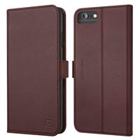 iPhone 8 Plus 7 Plus 6 Plus case ZOVER Genuine Leather Wallet Case with RFID Blocking Kickstand Feature Card Bison Fone Slots ID Holders and Magnetic Clasps Gift Box Dark Brown (Undetachable Version)