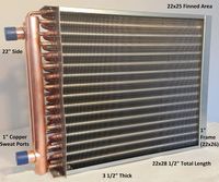 22X25 Water to Air Heat Exchanger~1" Copper Ports w/EZ Install Front Flange