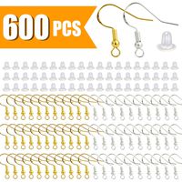 300 Pieces/150 Pairs 925 Hypo-allergenic Earring Hooks with 150 PCS Silver,150 PCS Gold Earring Hooks and 300 PCS Soft Clear Bullet Earring Backs for DIY Making