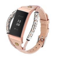 Wearlizer Compatible with Fitbit Charge 3 Bands for Women Men Leather Handmade Replacement Fit Bit Charge 3 hr Band Accessories Strap Stylish Wristbands Adjustable Size Bracelet (Pink)