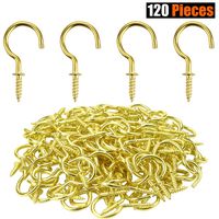 Powlankou 1inch Brass Plated Metal Screw-in Ceiling Hooks Cup Hooks, 120 Pieces