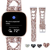Moonooda Glitter Watch Band Compatible for Fitbit Versa/Fitbit Versa 2/ Versa Lite Edition/Versa SE Smart Watch Bling Sparkling Hollow Replacement 23mm Wristband Women Men Strap, Rose Gold