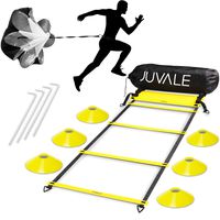 Juvale Speed and Agility Training Set - Includes Agility Ladder with Carrying Bag, 6 Disc Cones, Resistance Parachute, 4 Steel Stakes - for Speed, Coordination, Footwork, Explosiveness, Black, Yellow