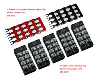 Cofufu 5 Pcs Dual Row 4 Position Screw Terminal Strip 600V 25A + 400V 25A 4 Postions Pre Insulated Terminal Barrier Strip Red/Black 10 Pcs