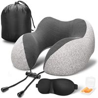 MLVOC Travel Pillow 100% Pure Memory Foam Neck Pillow, Comfortable & Breathable Cover, Machine Washable, Airplane Travel Kit with 3D Contoured Eye Masks, Earplugs, and Luxury Bag, Standard, Gray