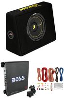 New Kicker 44TCWC102 10" 600W Subwoofer + Box + Boss R1100M 1100W Amp + Amp Kit