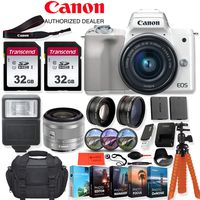 Canon EOS M50 Mirrorless Digital Camera (White) with 15-45mm Lens - 24.1 MegaPixels, Wi-Fi, 4K HD + Accessory Kit - Vlogging/Photo Editing Software Package, 64GB Memory & More