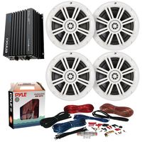 4 x Kicker 41KM604W 6.5" Marine Boat Coaxial White Speakers Combo Bundle With Enrock EKMB500ABT 400W 4-Channel Marine Car Bluetooth Amplifier + Pyle PLMRAKT8 8 Gauge Marine Amplifier Installation Kit