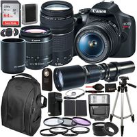 Canon EOS Rebel T7 DSLR Camera with 18-55mm, EF 75-300mm (2727C021 USA) & 500mm Preset with 2X Teleconverter (1000mm) Lens Bundle - Includes: SanDisk Ultra 64GB SDXC Card + 2X Spare Batteries + More