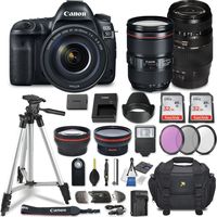 Canon EOS 5D Mark IV DSLR Camera w/ 4 Lens Bundle including EF 24-105mm f/4L IS II USM + 2.2x Telephoto & 0.43x Aux Wide Angle Lens + 2Pcs 32GB SD + Accessories with Premium Commander Kit (29 Items)
